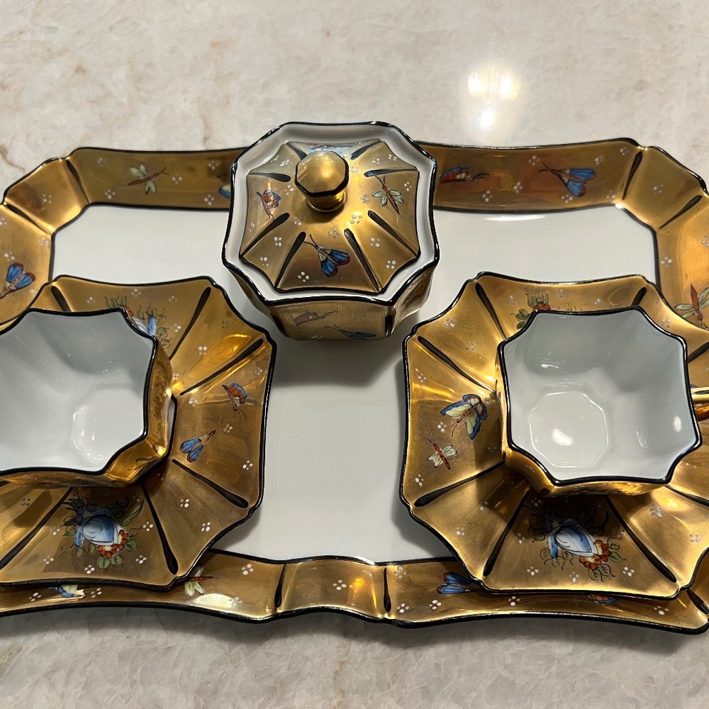 Hand Painted Rochard Limoges France 7 piece Coffee/ESPRESSO Set